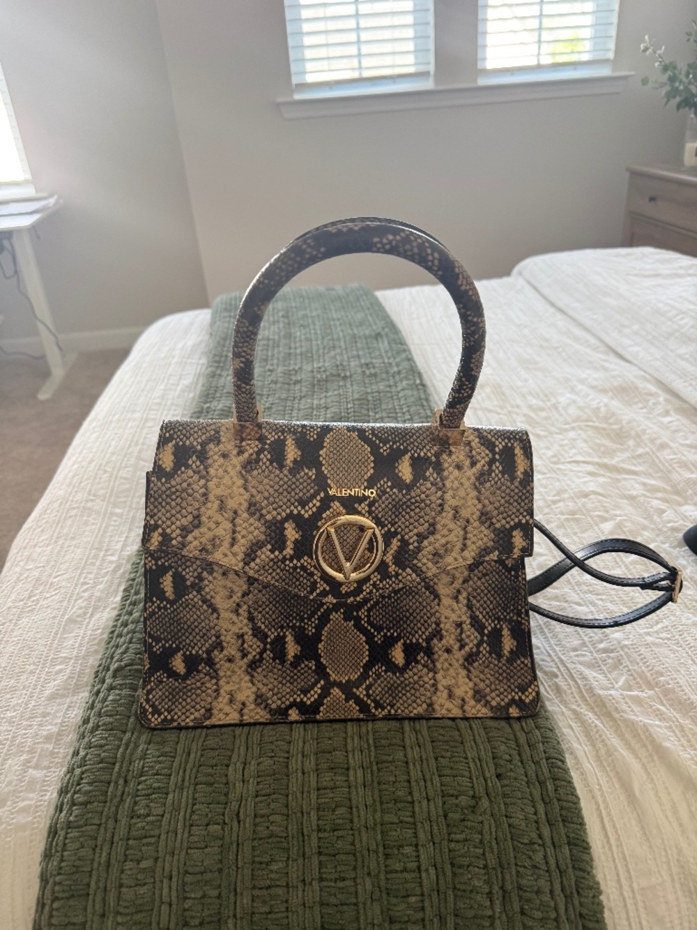 Valentino by Mario Valentino Python Print Top Handle Satchel Crossbody Bag